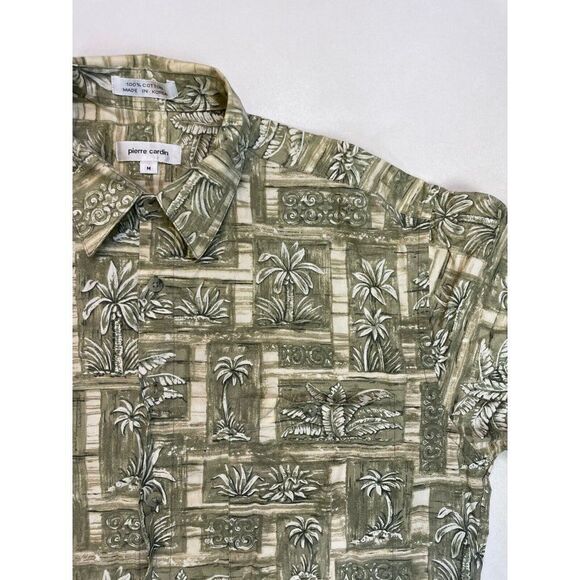 VINTAGE Pierre Cardin Shirt Men Medium Green Palm Trees Print Short Sleeve - Picture 2 of 5